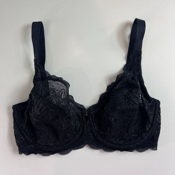 Felina Women's Peridot Unlined Underwire Lace Bra Black Size 32DDD - Picture 1 of 9